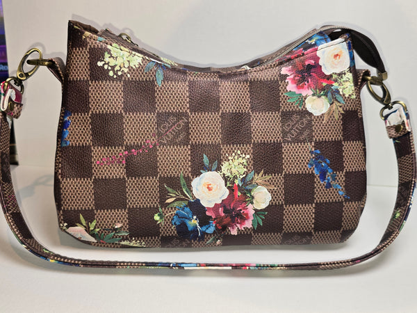 Brown Checker LV Floral Shoulder Bag