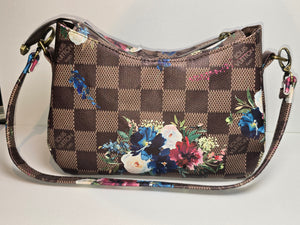 Brown Checker LV Floral Shoulder Bag