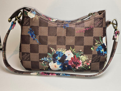 Brown Checker LV Floral Shoulder Bag