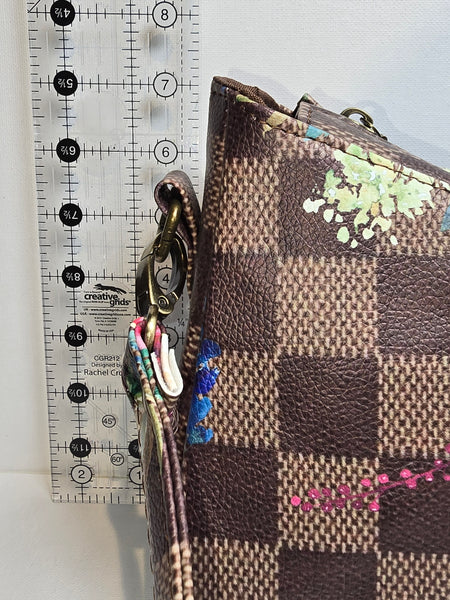 Brown Checker LV Floral Shoulder Bag