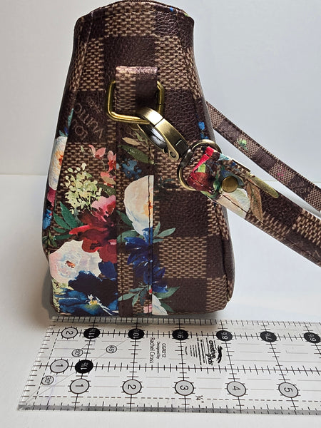 Brown Checker LV Floral Shoulder Bag