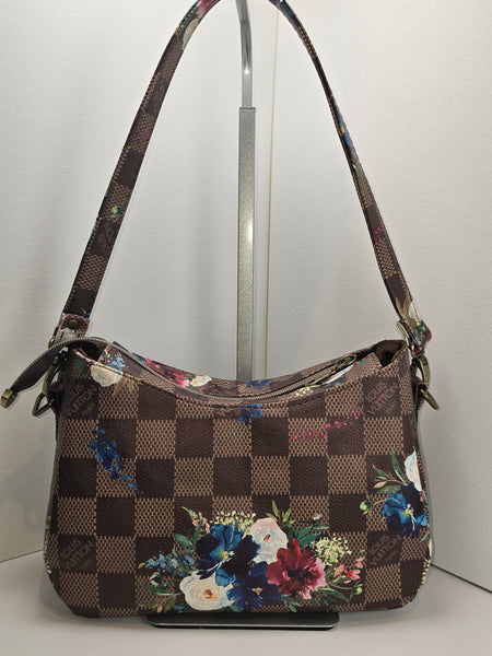 Brown Checker LV Floral Shoulder Bag