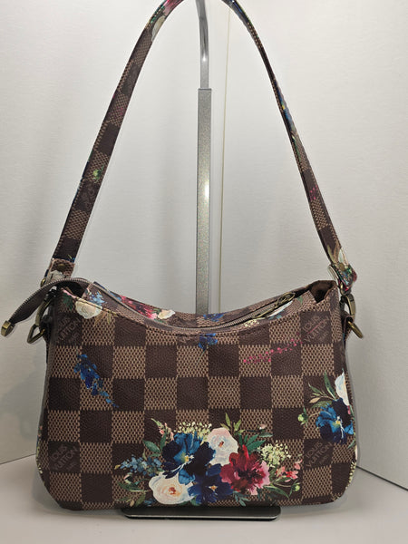 Brown Checker LV Floral Shoulder Bag